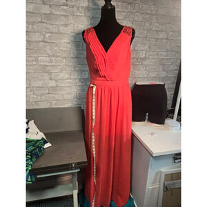 Women's Unbranded Coral Maxi Dress with Eyelet Detail, S